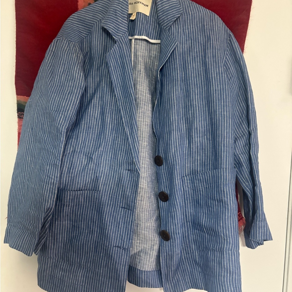 Mara Hoffman Blue and White Striped Linen blazer